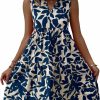 Clearance SOLY HUX Soly Hux Women'S Summer Boho Print Notched V Neck Sleeveless Ruffle Hem Loose Dress