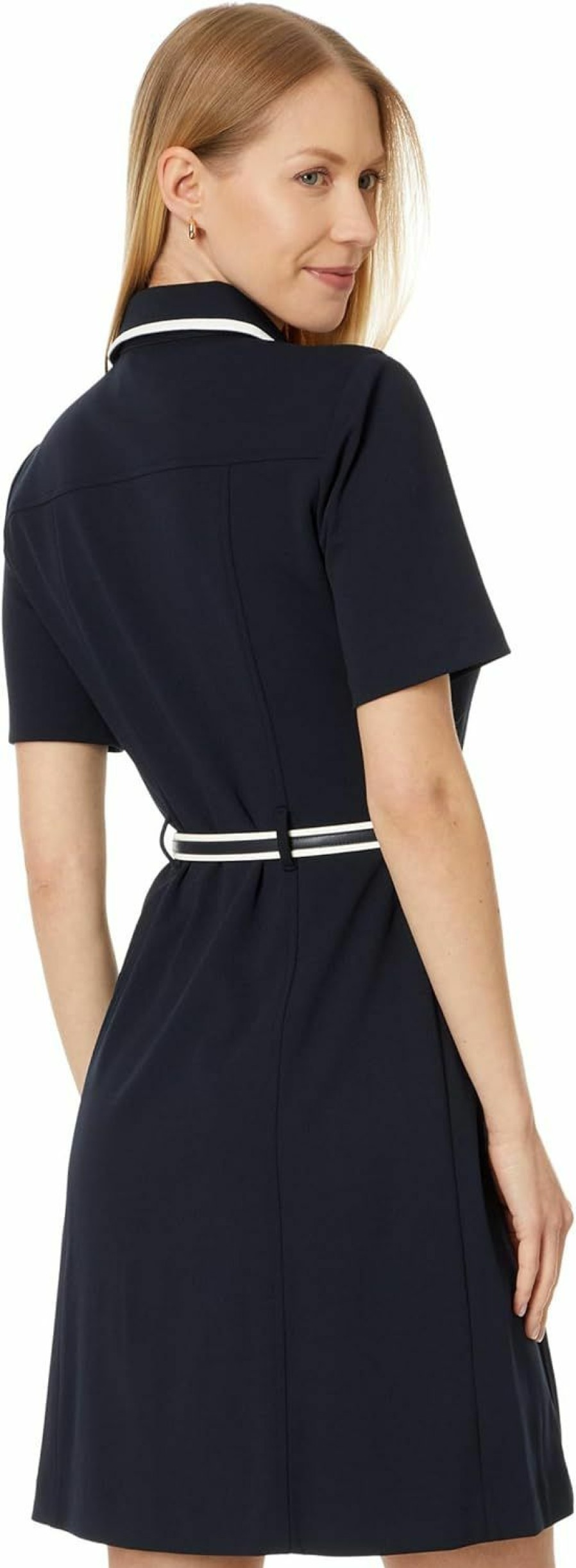 New Tommy Hilfiger Tommy Hilfiger Women'S Removable Belt Point Collar Logo Enamel Buttons Dress