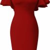 Clearance Memoriesea Memoriesea Women'S Elegant Ruffle Sleeve Formal Party Cocktail Pencil Midi Dress