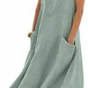 Hot Apvirdy Linen Dress For Women Summer Sleeveless Solid Casual Baggy Flowy Maxi Dresses With Pockets