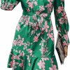 Online MakeMeChic Makemechic Women'S Floral Long Sleeve Tie Neck Button Front Ruffle Hem Short Dress With Belt