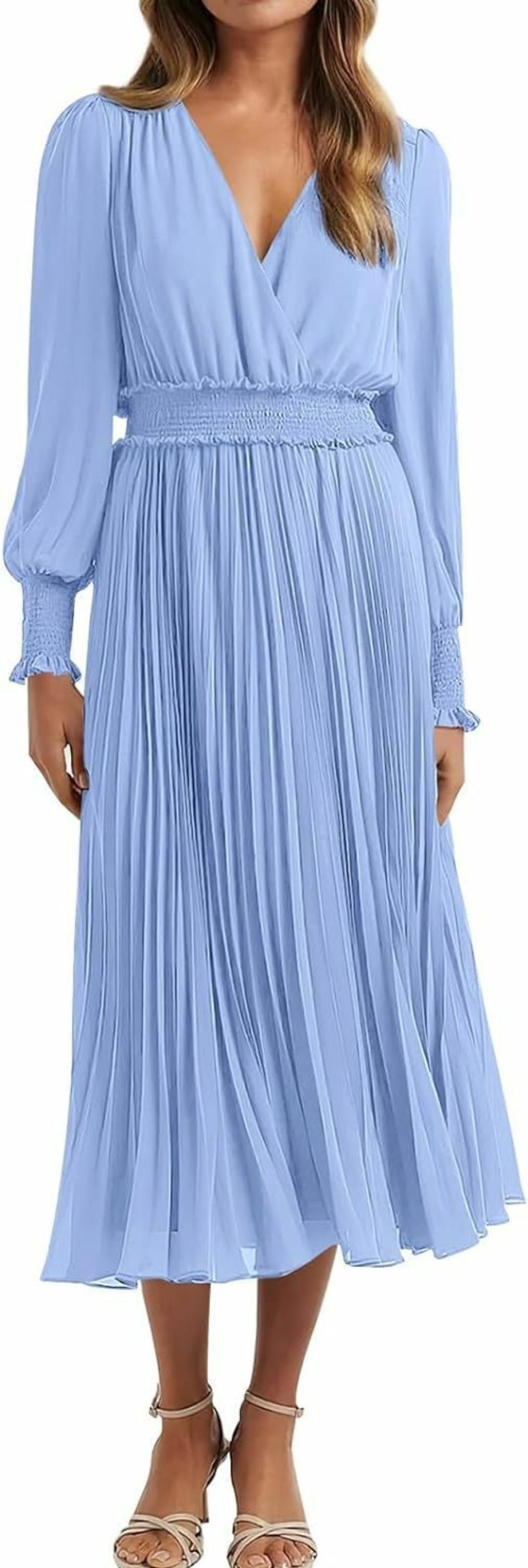 Best PRETTYGARDEN Prettygarden Womens Wrap V Neck Spring Dresses Wedding Guest Casual Pleated Long Sleeve Midi Dress Ruffle Smocked Long Dress