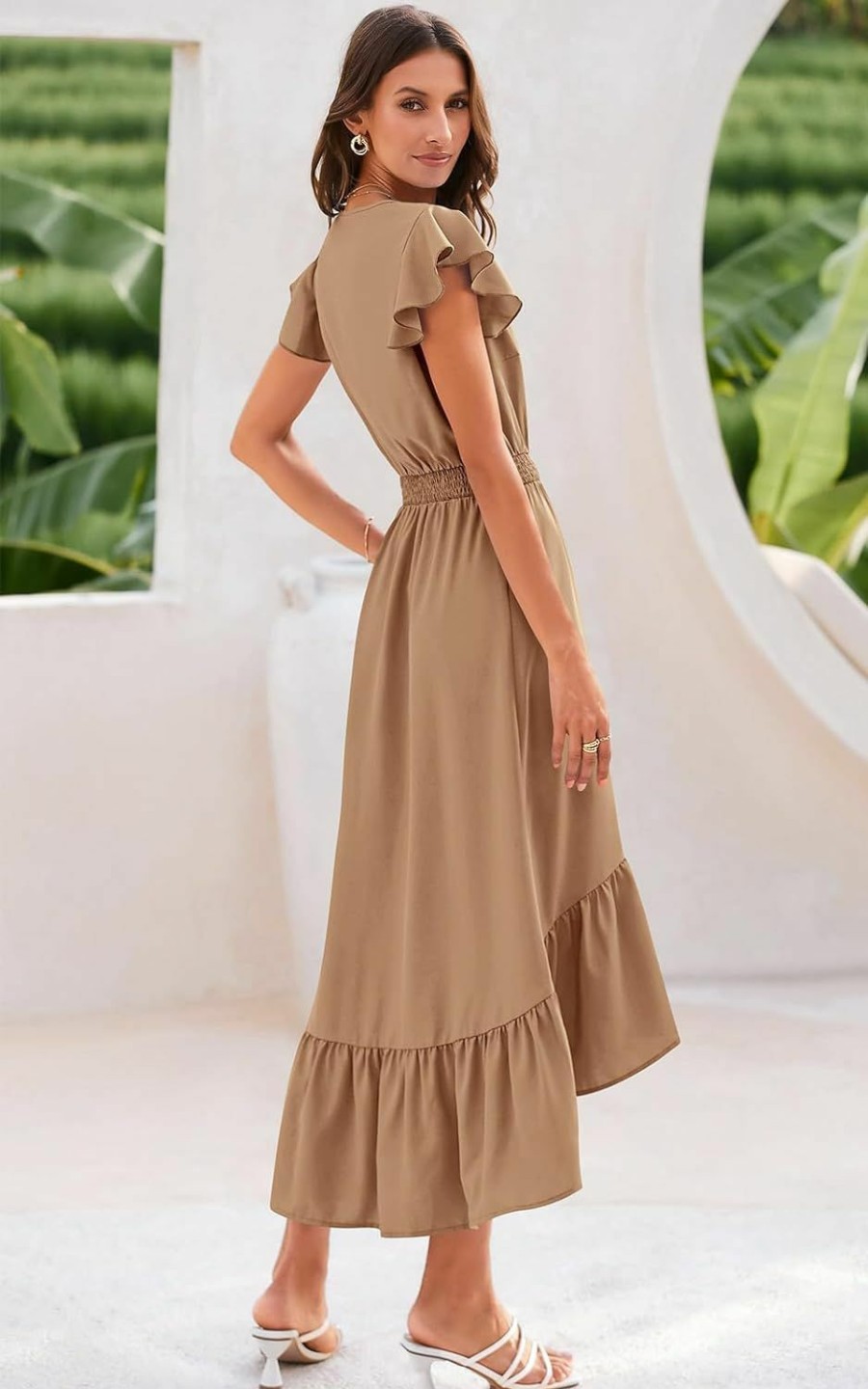 Clearance PRETTYGARDEN Prettygarden Women'S Summer Maxi Dress Casual Floral V Neck Cap Sleeves Boho High Low Flowy Midi Long Sun Dresses