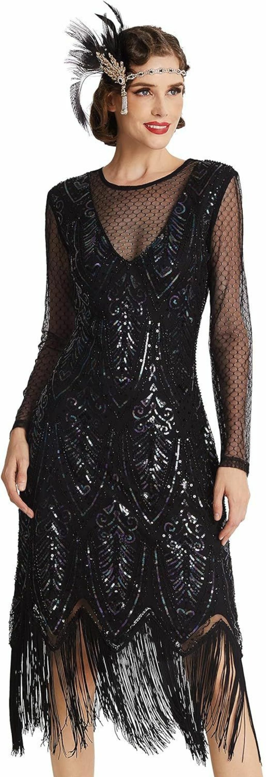 Hot BABEYOND Babeyond Women'S Gatsby Dress - Flapper Dress 1920S Long Sleeves Sequin Beaded Dress For Party