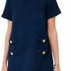 Online Yioaga Yioaga Womens Tweed Jackie Dress Elegant Crew Neck Short Sleeve Button Bodycon Mini Dresses(Navy,M)