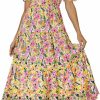 Clearance PRETTYGARDEN Prettygarden Women'S Boho Floral Print Summer Dresses Square Neck Puff Sleeve A Line Long Dress Smocked Casual Maxi Dress