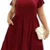 Hot Celkuser Celkuser Womens Plus Size Ruffle Sleeve Tiered Casual Summer Loose Swing Midi Dress With Pockets