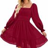 Hot ZAFUL Zaful Women'S Square Neck Off Shoulder Tie Back Long Lantern Sleeve Ruffle Short Dress A-Line Mini Dress