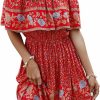 New CHOiES record your inspired fashion Off Shoulder Boho Floral Swing Mini Dress Summer Strapless Pleated Short Dress