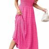 Hot dowerme Dowerme Women Summer Dresses 2024 Casual Puff Short Sleeve Crewneck Smocked Flowy Ruffle Boho Beach Party Maxi Dress