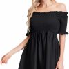 New WDIRARA Wdirara Women'S Square Neck Flounce Short Sleeve Shirred Ruffle Hem Dress