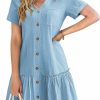 Hot HOTOUCH Hotouch Women Button Down Dress Loose Summer Cotton Linen Dress Ruffle Hem Casual Dress Short Sleeve Tunic Dress