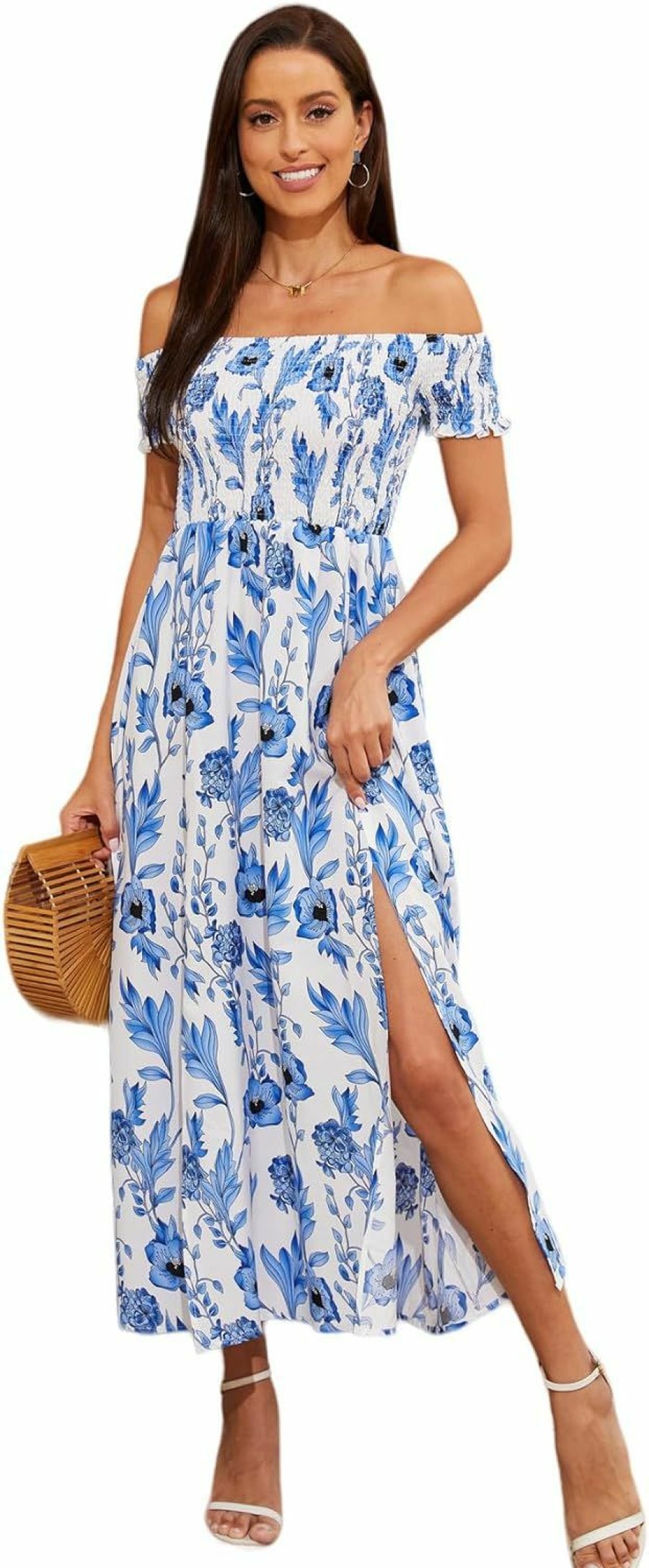 Online Floerns Floerns Women'S Boho Floral Print Off Shoulder Split Long A Line Dress