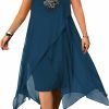 Clearance OCSTRADE Ocstrade Womens Plus Size Chiffon Dress Loose Sleeveless Flowy Cocktail Party Midi Dresses