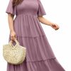 New Floerns Floerns Women'S Plus Size Short Sleeve Solid Boho Dress A Line Smocked Midi Dress