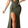 Best LAGSHIAN Lagshian Women Sexy Elegant One Shoulder High Split Cutout Long Evening Dress