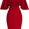 Wholesale Memoriesea Memoriesea Women'S Ruffle Flared Sleeve Bodycon Pencil Formal Cocktail Midi Dress