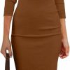 New PRETTYGARDEN Prettygarden Women'S Long Sleeve Midi Bodycon Dresses Casual Crewneck Cut Out Ribbed Knit Fitted Pencil Dress