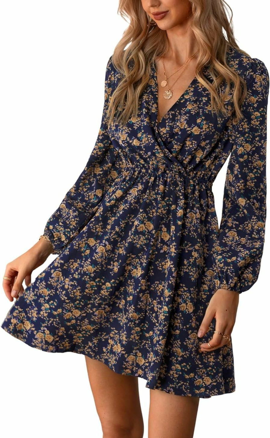 Wholesale CUPSHE Cupshe Womens V Neck Floral Mini Dress Long Sleeve A Line Surplice