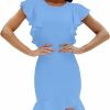 Hot AIMCOO Aimcoo Women'S Summer Flutter Sleeves Mini Dress Crewneck Ruffle Hem Casual Mini Dresses Elegant Solid Bodycon Dress