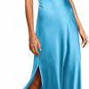 Clearance PRETTYGARDEN Prettygarden Women'S Long Formal Satin Dress Mock Neck Sleeveless Side Slit Flowy Maxi Tank Dresses