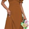 New LYANER Lyaner Women'S Off Shoulder Wrap Ruffle Puff Short Sleeve Ruched Tie Back Dress