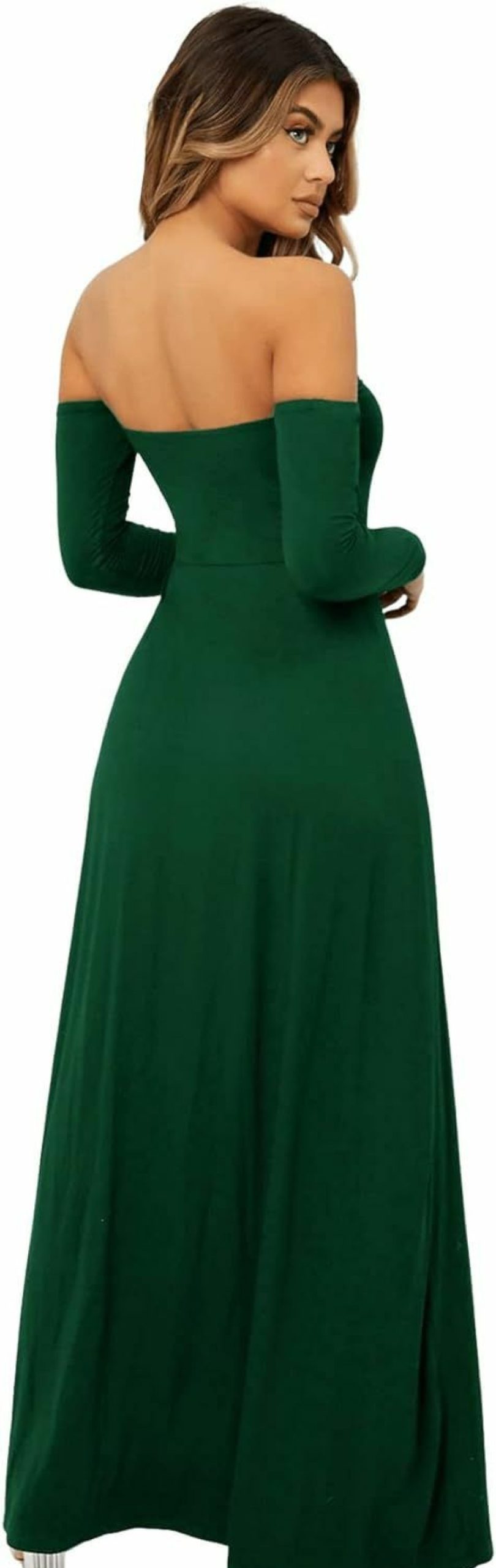 Clearance SweatyRocks Sweatyrocks Women'S Elegant Off Shoulder Double High Slit Long Sleeve Dress A Line Maxi Dresses