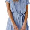 New PRETTYGARDEN Prettygarden Women'S Casual Summer Button Down Shirt Dress Collared V Neck Short Sleeve Belted Pocket Dresses