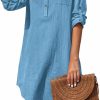 Clearance Zeagoo Zeagoo Women Summer Dress Cotton Linen Shirt Dress Button Down Tunic Dress Beach Cover Up Dress