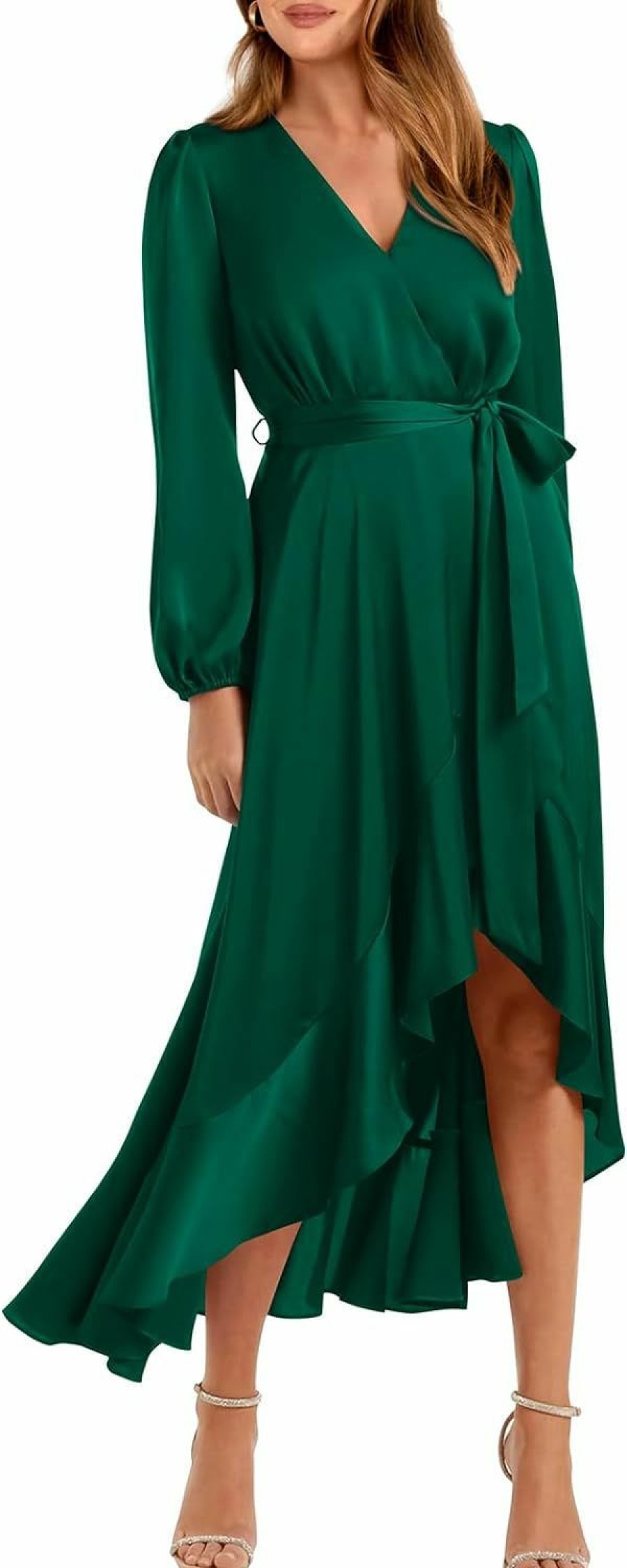 Hot PRETTYGARDEN Prettygarden Women'S Spring Dresses Casual Long Sleeve Wrap V Neck Maxi Dress Ruffle High Low Wedding Guest Dress Spring 2024