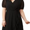 Online WDIRARA Wdirara Women'S Plus Size Ruffle Trim Lantern Long Sleeve V-Neck Wrap Hem Short Formal Dress