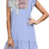 Hot KIRUNDO Kirundo Women'S 2024 Summer Mini Dress Casual V Neck Floral Embroidered Ruffle Sleeveless Shift Dress Flowy Boho Dress