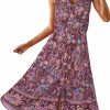 Clearance TEMOFON Temofon Women Dress Summer Sleeveless Bohemian: Floral V Neck Button Down Flowy Boho Dresses S-Xl