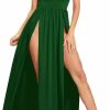 Best SILUI Women'S Summer 2024 Sexy Double High Slit Deep V Neck Plus Size Sundresses Thigh Split Maxi Club Party Dresses