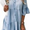 Online CYLADY Women Denim Dresses Casual V Neck Ruffle Short Sleeve Jean Dress Summer Babydoll Dress 2024