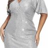 Wholesale EVILD Evild Plus Size Sequin Bodycon Dress V Neck Porm Mini Dress Short Sleeve Glitter Plus Dress Women Cocktail Sequins Dresses