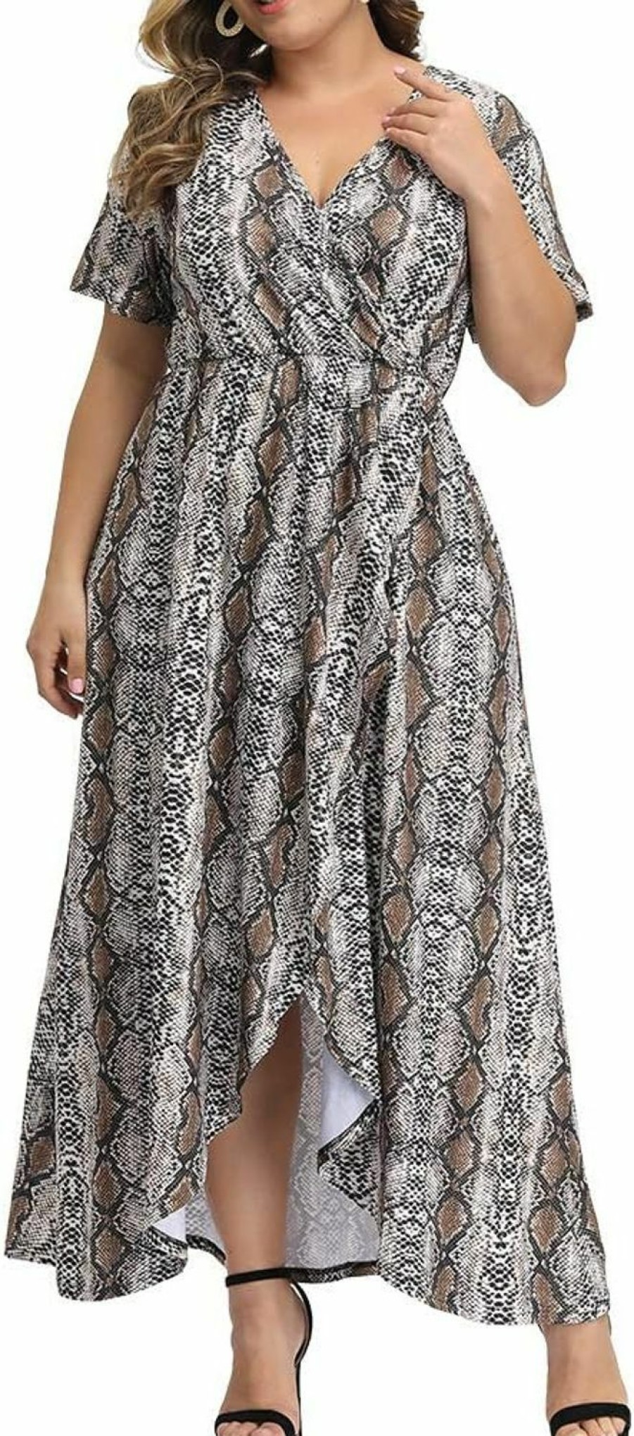 Hot ALLEGRACE Allegrace Womens Plus Size Dress Summer Short Sleeve Wrap Boho Casual Cocktail Flowy Maxi Dresses