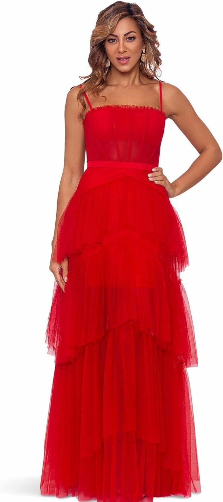 Hot Betsy & Adam Betsy & Adam Women'S Long Corset Tiered Mesh Illusion Gown