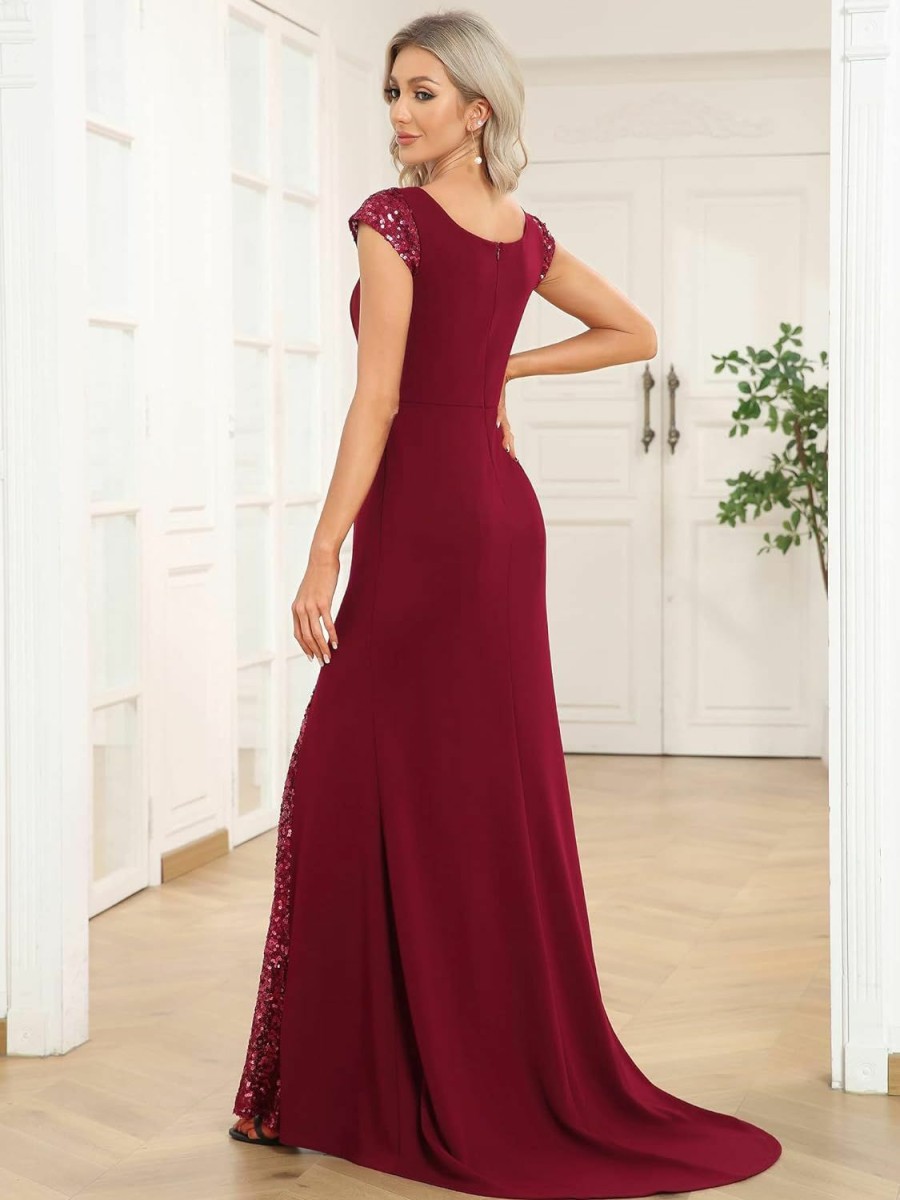 Wholesale Ever-Pretty Ever-Pretty Women'S V-Neck Cap Sleeves Sequin Mermaid Floor-Length Evening Dresses 01586