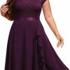 New Miusol Miusol Women'S Plus Size Ruffle Floral Lace Contrast Chiffon Formal Bridesmaid Party A-Line Cocktail Dress