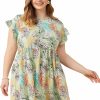 Clearance Milumia Milumia Women'S Plus Size Tropical Leaf Print Ruffle Sleeve Pleated Short Dress