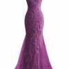 Best homdor Lace Applique Mermaid Prom Dresses Long Spaghetti Straps Tulle Formal Dresses Floral Evening Gowns For Women