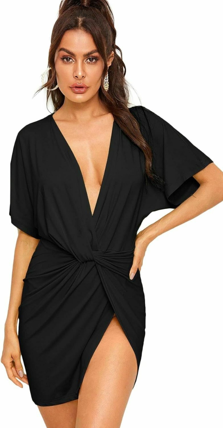 Hot Floerns Floerns Women'S Deep V Neck Twisted Plunging High Slit Mini Party Dress