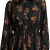 Clearance Floerns Floerns Women'S Mock Neck Long Sleeve Floral Print Ruffle Short Dress