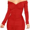 Online XXTAXN Women'S Sexy Elegant Long Sleeve Off The Shoulder Ruched Mini Dress