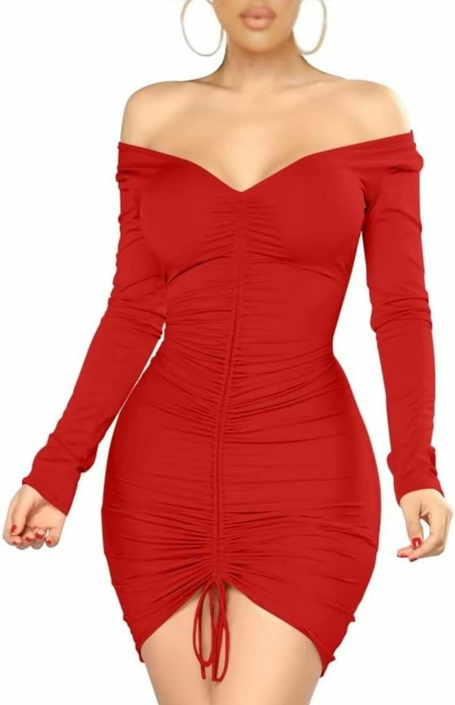 Online XXTAXN Women'S Sexy Elegant Long Sleeve Off The Shoulder Ruched Mini Dress