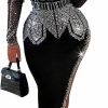 Online PORRCEY Porrcey Women'S Sexy Rhinestone Long Sleeve Night Club Dress Party Clubwear Evening Dress