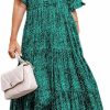 Wholesale Acelitt Acelitt Womens Casual Short Sleeve V Neck Ruffle Tiered Swing Floral Boho Long Maxi Dress, S-Xl