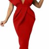 Online Memoriesea Memoriesea Women'S Sexy Deep V Neck Puff Sleeve Side Split Ruched Backless Gown Dress