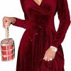 Clearance Sexyasasii Sexyasasii Womens Wrap V Neck Long Sleeve Velvet Glitter A Line Cocktail Party Swing Fit And Flare Skater Mini Dress